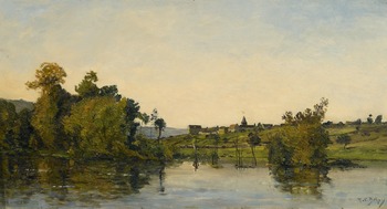 Morning Fishing at Moret-sur-Loing Morning Fishing at Moret-sur-Loing by Hippolyte Camille Delpy (French, 1842 - 1910)