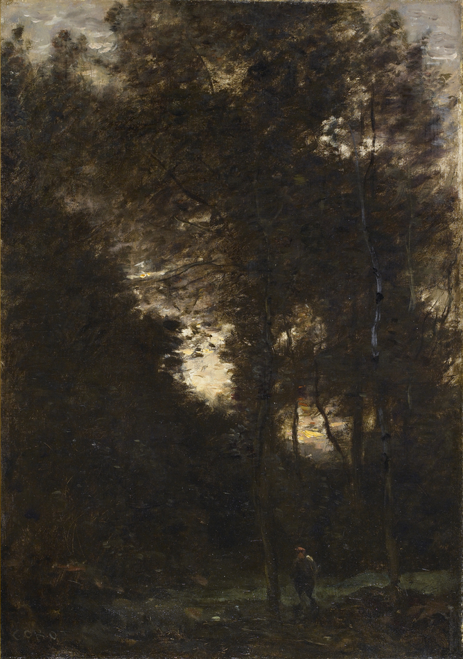 Le Soir dans les Bois, c. 1850-55 by Jean-Baptiste-Camille Corot (French, 1796 - 1875)