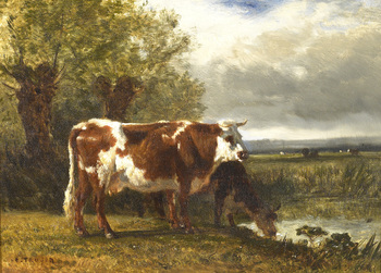 Cows Watering by Constant Troyon (French, 1810 - 1865)